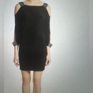 Betsy Adam embellished cold shoulder dress